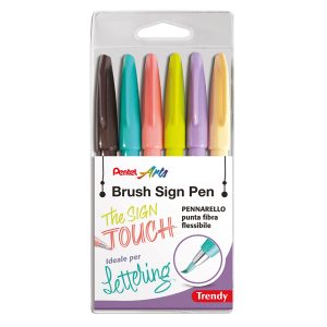 Pennarello Brush Trendy Sign Pen - colori assortiti - Pentel - conf. 6 pezzi - immagine 1