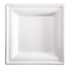 Piatto piano monouso - quadrato - 20 x 20 cm - canna da zucchero - bianco - Signor Bio - conf. 50 pezzi - immagine 1