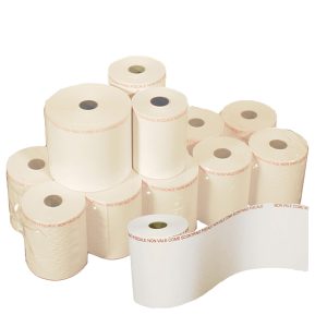 Rotolo per POS e carte di credito - 57 mm x 20 m - diametro esterno 64 mm - anima 12 mm - carta chimica a 2 copie - Sabacart - blister 10 pezzi - immagine 1