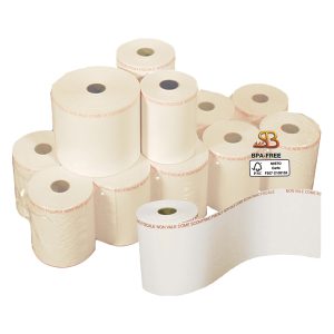 Rotolo per bilancia - 57 mm x 38 m - diametro esterno 82 mm - anima 25 mm - 112 gr - carta termica adesiva BPA free - Sabacart - blister 4 pezzi - immagine 1