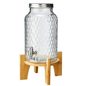 Caraffa con rubinetto - base bamboo - 5,6 L - vetro - trasparente - Leone - immagine 1