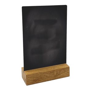 Lavagna da tavolo scrivibile - con base in legno massello - A6 - 10,5 x 15 x 4 cm - nero - Lebez - immagine 1