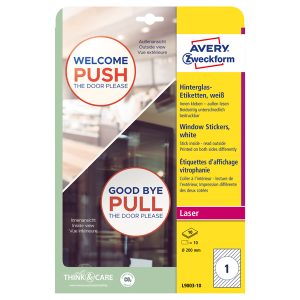 Etichette adesive per finestre - in carta - con pellicola - laser - rimovibili - diametro 200 mm - 1et/fg - 10 fogli - bianco - Avery - immagine 1