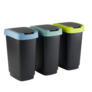 Pattumiera con coperchio basculante - 50 L - 40,1 x 29,1 x 60,2 cm - PPL - grigio/verde/lime - Rotho - kit 3 pezzi - immagine 1