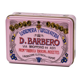 Scrigno regalo - con torroni bianchi friabili - 100 gr - metallo - rosa - Barbero - immagine 1