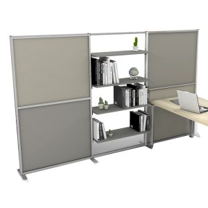Parete divisoria/libreria Tetrix - 307 x 180,5cm - profilo silver - lino cancun/grigio cera - Studio T - immagine 1