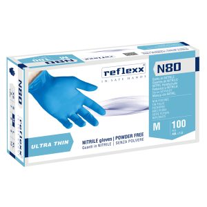 Guanti in nitrile N80 - ultrasottili - taglia M - azzurro - Reflexx - conf. 100 pezzi - immagine 1