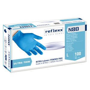 Guanti in nitrile N80 - ultrasottili - taglia L - azzurro - Reflexx - conf. 100 pezzi - immagine 1