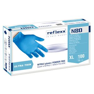 Guanti in nitrile N80 - ultrasottili - taglia XL - azzurro - Reflexx - conf. 100 pezzi - immagine 1