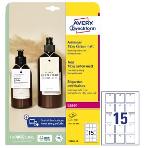 Cartellino micro-perforato stampabile - cartoncino - laser - 80 x 50 mm - 15 cart/fg - 10 fogli - bianco - Avery - immagine 1