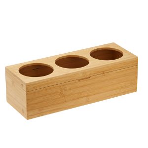 Portabottiglie con tre fori - 42 x15,5 x13 cm - bamboo - colore naturale - Leone - immagine 1
