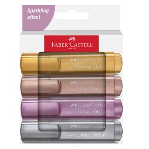 Evidenziatore Textliner 46 - punta a scalpello - tratto 1,0-3,0-5,0 mm - colori assortiti metallic - Faber Castell - astuccio 4 colori - immagine 1