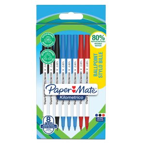 Penna sfera concappuccio Kilometrico Recycled - punta 1,0 mm - colori assortiti - Papermate - conf. 8 pezzi - immagine 1