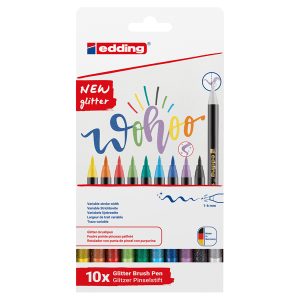 Pennarello Brush 1340 glitter - tratto da 1,0 a 6,0 mm - colori assortiti - Edding - astuccio 10 pezzi - immagine 1
