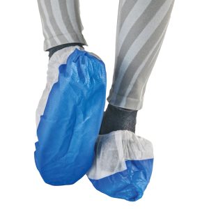Sovrascarpe monouso Dual Barrier - antiscivolo - taglia unica - PLP - bianco/blu - Worker - conf. 50 pezzi - immagine 1