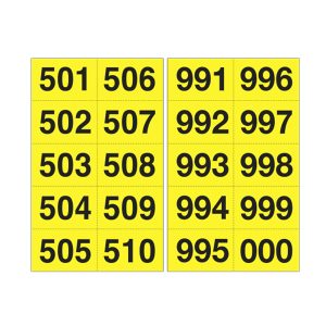 Numero adesivo da 501 a 999 - 45 x 24 mm - 10 et/fg - 50 fogli - nero/giallo - immagine 1