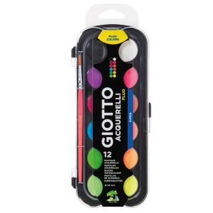 Pastiglia Acquerello - diametro 30mm - colori assortiti fluo - Giotto - astuccio da 12 pezzi - immagine 1