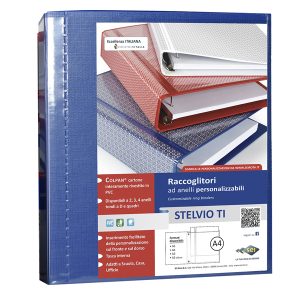 Raccoglitore personalizzabile Stelvio TI - 4 anelli a D 25 mm - dorso 4 cm - 22 x 30 cm - blu - Sei Rota - immagine 2