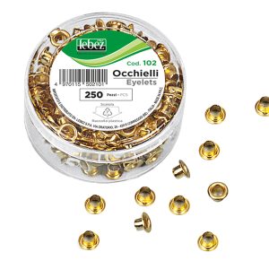 Occhielli ottonati - per occhiellatrice - diametro 5 mm - oro - Lebez - conf. 250 pezzi - immagine 1