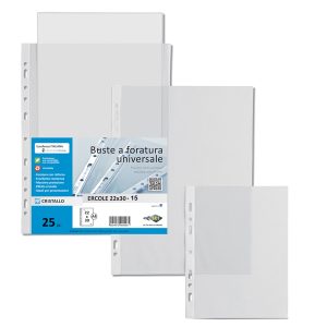 Buste forate Ercole - PVC liscio - 22 x 30 cm - trasparente - Sei Rota - conf. 25 pezzi - immagine 1