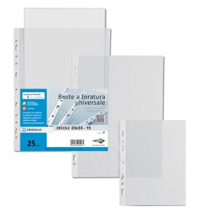Buste forate Ercole - PVC liscio - 23 x 33 cm - trasparente - Sei Rota - conf. 25 pezzi - immagine 1