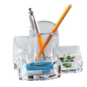 Portacancelleria con portapenne - acrilico - 15 x10 x 9 cm - trasparente - Lebez - immagine 1