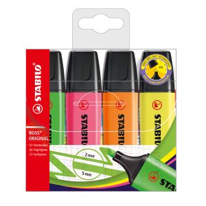 Evidenziatore Stabilo Boss Original - punta a scalpello - tratto da 2 - 5 mm - colori assortiti - Stabilo - conf. 4 pezzi - immagine 1
