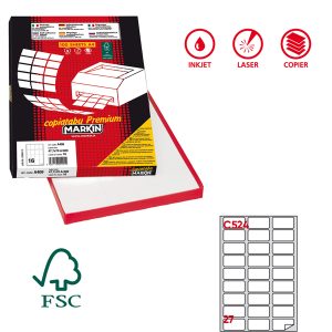 Etichette adesive C/524 - in carta - angoli arrotondati - permanenti - 56 x 28 mm - 27 et/fg - 100 fogli - bianco - Markin - immagine 1
