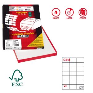 Etichette adesive C/518 - in carta - permanenti - 70 x 40 mm - 21 et/fg - 100 fogli - bianco - Markin - immagine 1