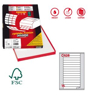 Etichette adesive C/528 - in carta - angoli arrotondati - permanenti - 145 x 17 mm - 16 et/fg - 100 fogli - bianco - Markin - immagine 1