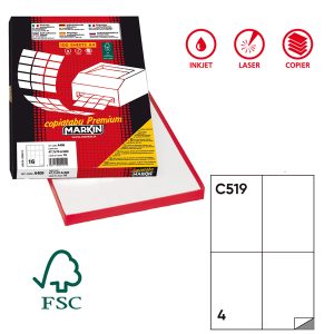 Etichette adesive C/519 - in carta - permanenti - 105 x 148,5 mm - 4 et/fg - 100 fogli - bianco - Markin - immagine 1