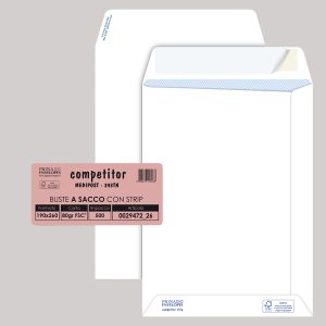 Busta a sacco Competitor FSC - strip adesivo - 19 x 26 cm - 80 gr - bianco - Pigna Envelopes - conf. 500 pezzi - immagine 1