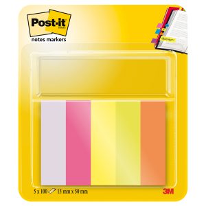 Segnapagina Post it® in carta - 670-5 - 15 x 50 mm - 5 colori Neon - Post it® - conf. 500 pezzi - immagine 1