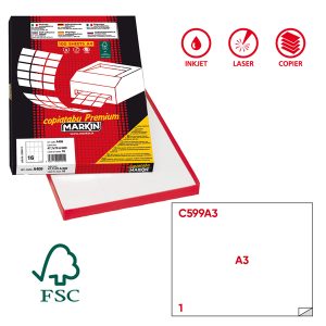 Etichette adesive C/599 - in carta - permanenti - 420 x 297 mm - 1 et/fg - 100 fogli - bianco - Markin - immagine 1