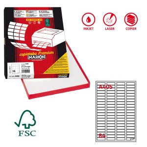 Etichette adesive A/405 - in carta - angoli arrotondati - permanenti - 46 x 11,1 mm - 84 et/fg - 100 fogli - bianco - Markin - immagine 1
