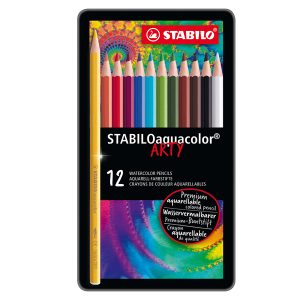 Pastello Aquacolor 1612 - tratto 2,80 mm - colori assortiti - Stabilo - astuccio in metallo 12 pezzi - immagine 1