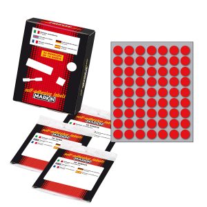 Etichette adesive tonde - in carta - permanenti - diametro 14 mm - 63 et/fg - 10 fogli - rosso - Markin - immagine 1