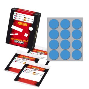 Etichette adesive tonde - in carta - permanenti - diametro 34 mm - 12 et/fg - 10 fogli - blu - Markin - immagine 1