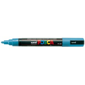Marcatore a base d'acqua Uni Posca PC5M  - punta  tonda media da 1,8mm a 2,5mm - azzurro - Uni Mitsubishi - immagine 2