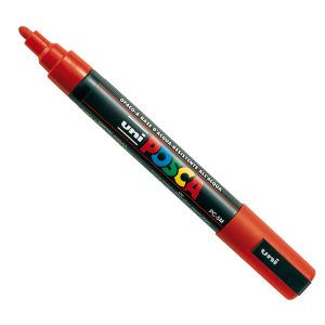 Marcatore a base d'acqua Uni Posca PC5M  - punta  tonda media da 1,8mm a 2,5mm - rosso - Uni Mitsubishi - immagine 2