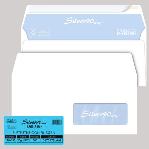 Busta Silver90 Strip FSC - con finestra - internografata - 11 x 23 cm - 90 gr - bianco - Pigna Envelopes - conf. 500 pezzi - immagine 1