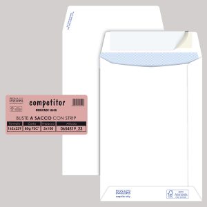 Busta a sacco Competitor FSC - strip adesivo - 16 x 23 cm - 80 gr - bianco - Pigna Envelopes - conf. 100 pezzi - immagine 1
