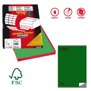 Etichette adesive C/501 - in carta - permanenti - 105 x 36 mm - 16 et/fg - 100 fogli - verde - Markin - immagine 1