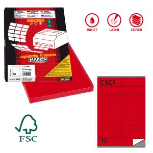 Etichette adesive C/501 - in carta - permanenti - 105 x 36 mm - 16 et/fg - 100 fogli - rosso - Markin - immagine 1