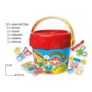 Pasta modellabile DiDo medio - DiDo - secchiello 12 salsicciotti con attrezzi - immagine 1