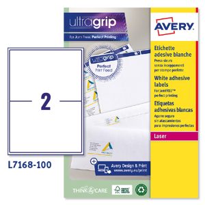 Etichette adesive L7168 - in carta - angoli arrotondati - laser - permanenti - 199,6 x 143,5 mm - 2 et/fg - 100 fogli - bianco - Ave ry - immagine 1