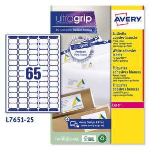 Etichette adesive L7651 - in carta - angoli arrotondati - laser - permanenti - 38,1 x 21,2 mm - 65 et/fg - 25 fogli - bianco - Avery - immagine 1