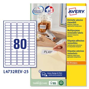 Etichette adesive L4732REV - in carta - angoli arrotondati - rimovibili - 35,6 x 16,9 mm - 80 et/fg - 25 fogli - bianco - Avery - immagine 1