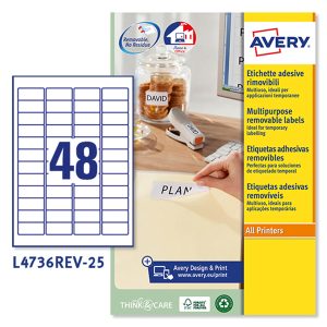 Etichette adesive L4736REV - in carta - angoli arrotondati - rimovibili - 45,7 x 21,2 mm - 48 et/fg - 25 fogli - bianco - Avery - immagine 1