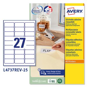 Etichette adesive L4737REV - in carta - angoli arrotondati - rimovibili - 63,5 x 29,6 mm - 27 et/fg - 25 fogli - bianco - Avery - immagine 1